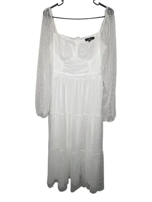 Lulus White Swiss Dot Sheer Long Sleeve Cottagecore Prairie Midi Dress thumbnail 7