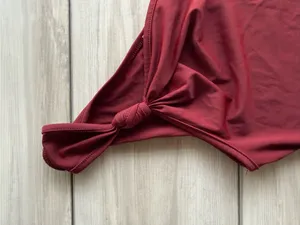 Edikted Knotted One Shoulder Asymmetric Top Maroon Small NWOT thumbnail 6