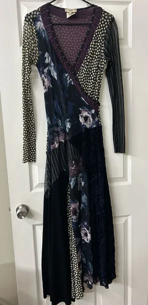 Fuzzi Multi Pattern Wrap Maxi Dress Sz L Purple Size L thumbnail 1