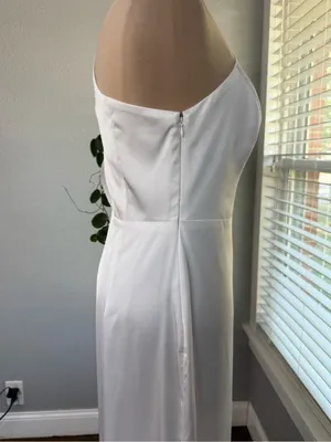 NWT Birdy Grey Christine One Sleeve Matte Satin White Gown Size Small thumbnail 7