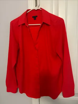 Ann Taylor Salmon Red Button-Down Blouse size Medium practically new . thumbnail 1
