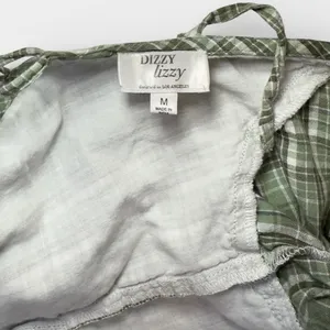 Dizzy Lizzy Green Plaid Milkmaid Corset Puff Sleeve Crop Top Medium thumbnail 8