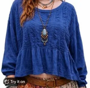 Pilcro Blue Textured Babydoll Tunic Top in vibrant blue medium thumbnail 1