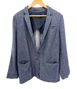Banana Republic 100% Linen Blazer Jacket Blue Chambray Sz 14 Summer Coastal thumbnail 1