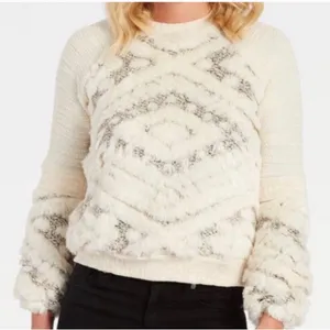 Anthropologie Amadi Texture-Stitched Calista Faux Fur Moroccan Sweatshirt Top thumbnail 1