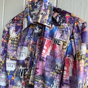 Printed Artworks Organic Cotton‎ Collage Flamee Purple Print Cropped Blouse XS thumbnail 2
