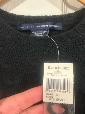 NWT Ralph Lauren Sport Ladies Crewneck Cable-knit Black Sweater size-S thumbnail 3