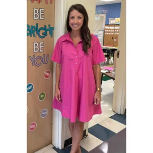 ANTHROPOLOGIE Pollie Short Sleeve Swing Tunic Mini Dress in Pink Size Medium thumbnail 2