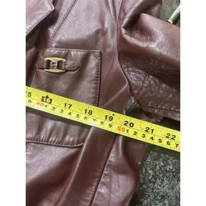 Vintage Etienne Aigner Women 16 Large Dark Red Leather Blazer Jacket Trench Coat thumbnail 7