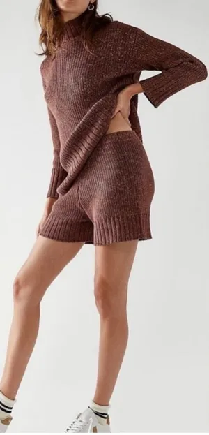 Free People Beach 2 pc Set Trez Knit Sweater Shorts Brown Multi Size XS thumbnail 1