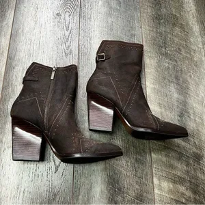 DONALD J. PLINER Vegas Brown Leather Studded Heeled Boots Size 7 thumbnail 3