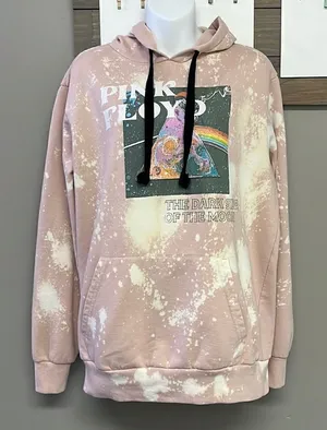 Pink Floyd Blush Pink Bleached Hoodie with Strings and Kangaroo Pocket- Large thumbnail 1