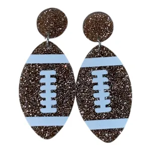 Football Earrings Women‎ OS Brown Glitter Game Day Tailgate Sporty Drop Team thumbnail 2