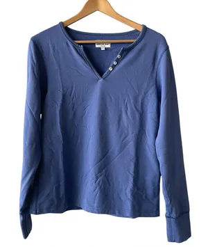 American Giant Blue Long Sleeve V-Notch Top Small thumbnail 1