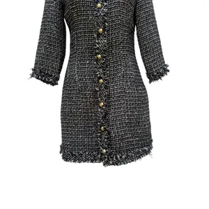 Zara‎ Tweed Mini Dress Size M Black Blue Gold Button Frayed Trim Classic Preppy thumbnail 3