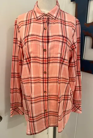 Madewell Pink and white Plaid Button-Down Shirt Sz M lightweight thumbnail 1
