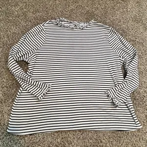 Croft & Barrow Women Plus 4X Striped Ruffle Neck Ribbed Long Sleeve Black White‎ thumbnail 1