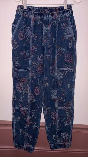 BDG Floral Tapestry Denim Jogger Pants - Navy Ground with Multi-Color Florals thumbnail 1