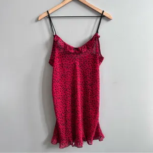 Natori Robe & Nightgown Set Red and Black Leopard Spots Ruffle Size Medium Large thumbnail 5