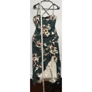 Windsor Green Floral Cowl Neck Ruffle Slit Midi Dress NWT Medium thumbnail 11