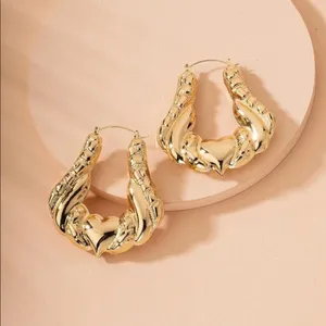 Gold Heart Textured thick hoop earrings thumbnail 2
