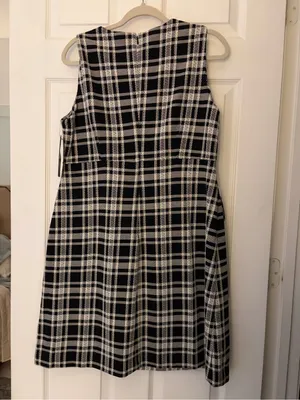Andrew Marc Black and White Plaid Sleeveless A-Line Dress thumbnail 5