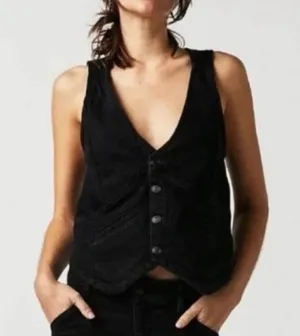 Free people Black Beckett Denim‎ Suit Size 27 Brand New Vest thumbnail 1