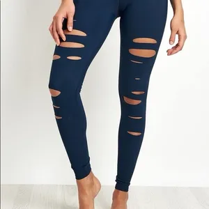 Alo Blue Ripped Warrior High Rise Yoga Leggings‎ thumbnail 3