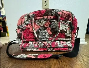Vera Bradley Mocha Rouge Quilted Laptop Messenger Bag Pink Floral Crossbody thumbnail 1