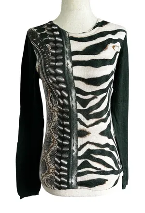 Roberto Verino Womens Top 8 Green Animal Print Angora Blend Long Sleeve | 13-28 thumbnail 1