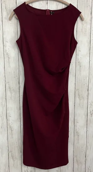 Miusol Burgundy Ruched Zip Back Sleeveless Midi Fitted Dress Small thumbnail 1