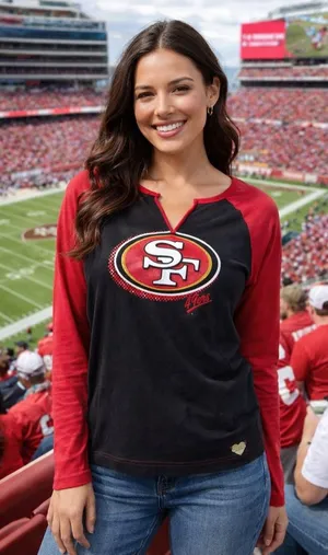 Reebok San Francisco 49ers Long Sleeve Top Women’s Large Red Black NFL Tee thumbnail 1