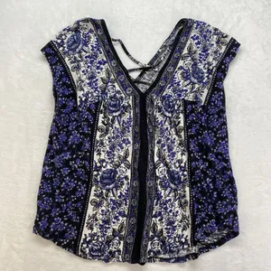 Lucky Brand top Womens S Short Sleeve Peasant Blue Print floral - flaw‎ thumbnail 5