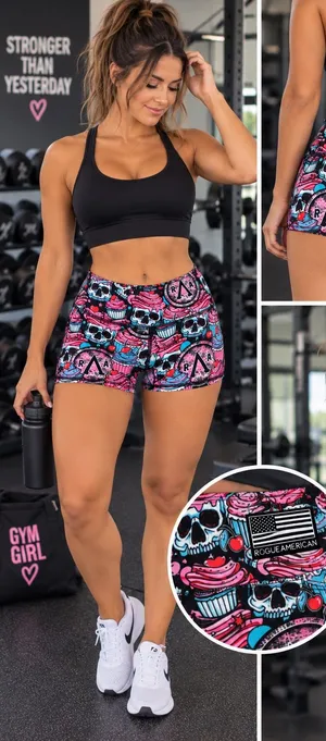 Women’s Skull & Cupcake Print Active Shorts - Pink‎ Blue thumbnail 1