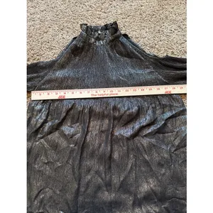 Lauren Ralph Lauren Black Metallic Cold Shoulder Blouse Accordion‎ Plissé Small thumbnail 8
