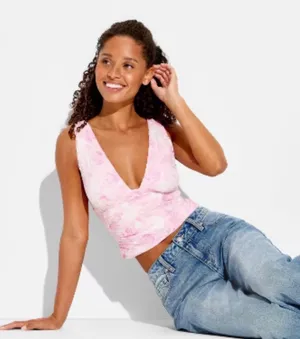 Wild Fable Blush Floral Lace Ruched Tank Top XS thumbnail 1