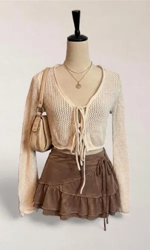 Cotton On Cream Open Knit Tie Front Cropped Cardigan Size S thumbnail 1