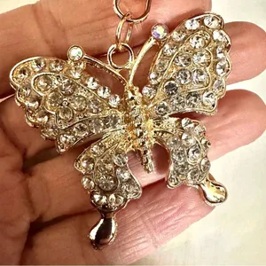 Gold tone butterfly rhinestone hang tag/keychain thumbnail 3