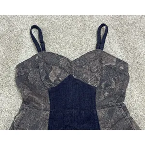 Pilcro Anthropologie Snake Print Denim Bustier Romper Shorts Size 4 thumbnail 4