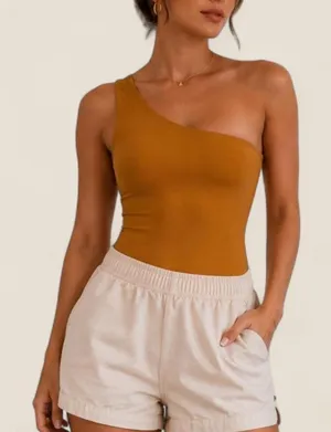 Athleta one shoulder asymmetrical strappy back bodysuit mustard yellow size XS thumbnail 1