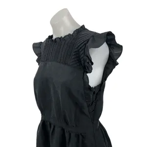 Club Monaco Black Ruffle Sleeve Mock Neck Pintucked Fit & Flare Mini Dress Sz 6 thumbnail 2