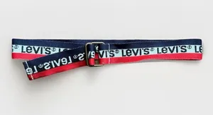 Vintage Levi's Belt Red White Blue Logo Striped Adjustable Fabric D Ring thumbnail 1