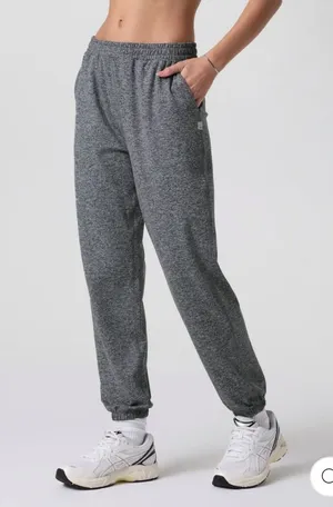 Vuori Heather Gray bf Joggers with White Drawstring thumbnail 1