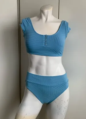 Aerie XS/M blue ribbed high cut cheeky 2 piece bikini thumbnail 1