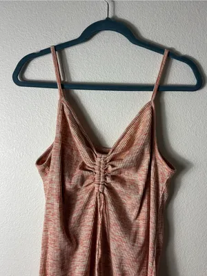 O’Neill Ribbed Mini Dress M Rust Orange Marled Cinched Front Tie thumbnail 2