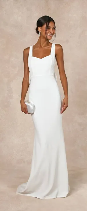 Lulus Romantic Glow White Backless Pearl Bow Maxi Dress thumbnail 1