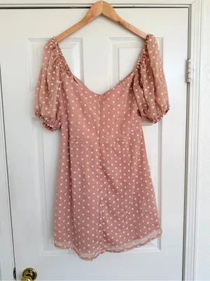 Selfie Leslie Molli Sheer Puff Sleeve Floral Dress Tan Pink Size M thumbnail 6