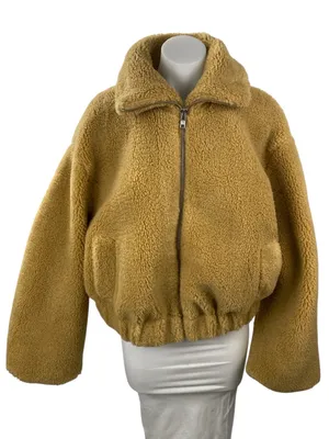 Free People Get Cozy Teddy Women's Brown Fleece Long Sleeve Bomber Coat Jacket S thumbnail 1