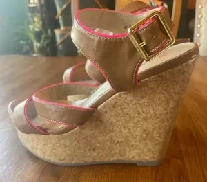 Just Fab cork wedges‎ pink and tan Size 9 GUC! Bin A thumbnail 1