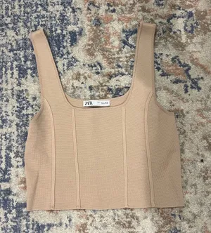 ZARA Beige Square-Neck Ribbed Crop Top thumbnail 1
